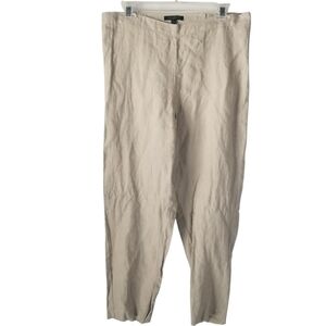 For Cynthia 100% Linen Tan Ankle Pull On Pants Size Petite Large Neutral Casual